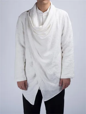 Cotton Linen Simple Split Cowl Neck Shirt for Men