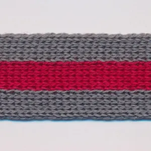 Cotton Stripe Knit Tape #39 Steel Black & Scarlet