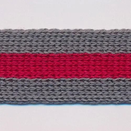 Cotton Stripe Knit Tape #39 Steel Black & Scarlet