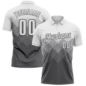 Custom White Steel Gray 3D Pattern Design Gradient Square Shape Performance Polo Shirt Custom White Steel Gray 3D Pattern Design Gradient Square Shape Performance Polo Shirt