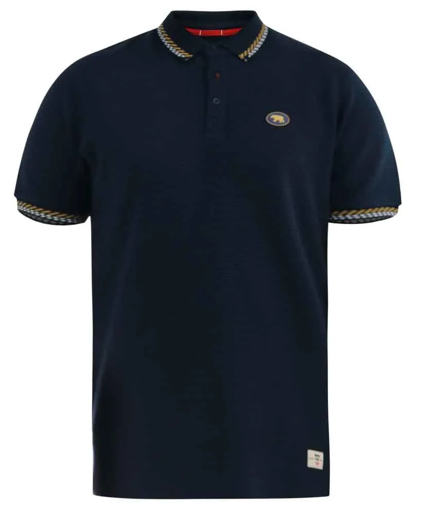 D555 Men's OTIS-High/Low Knitted Polo With 2 Colour Tipping Ribbed Collar in Navy, 3XL to 6XL