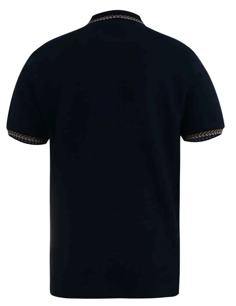 D555 Men's OTIS-High/Low Knitted Polo With 2 Colour Tipping Ribbed Collar in Navy, 3XL to 6XL