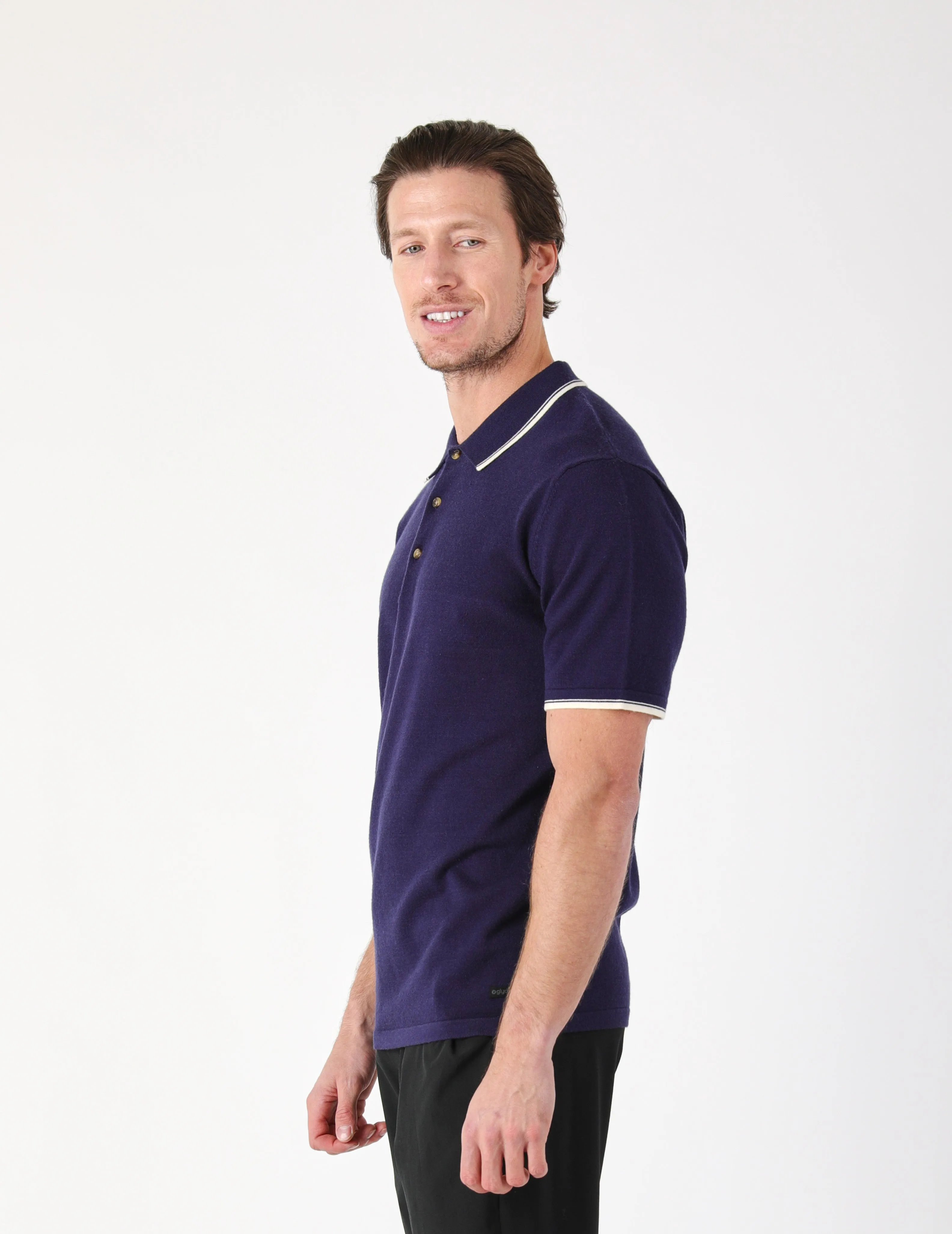 Elite Sweater Polo: Navy/Oatmilk