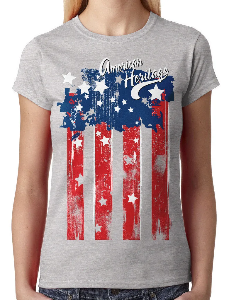 Faded American Heritage Flag Junior Ladies T-shirt