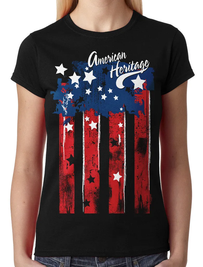 Faded American Heritage Flag Junior Ladies T-shirt