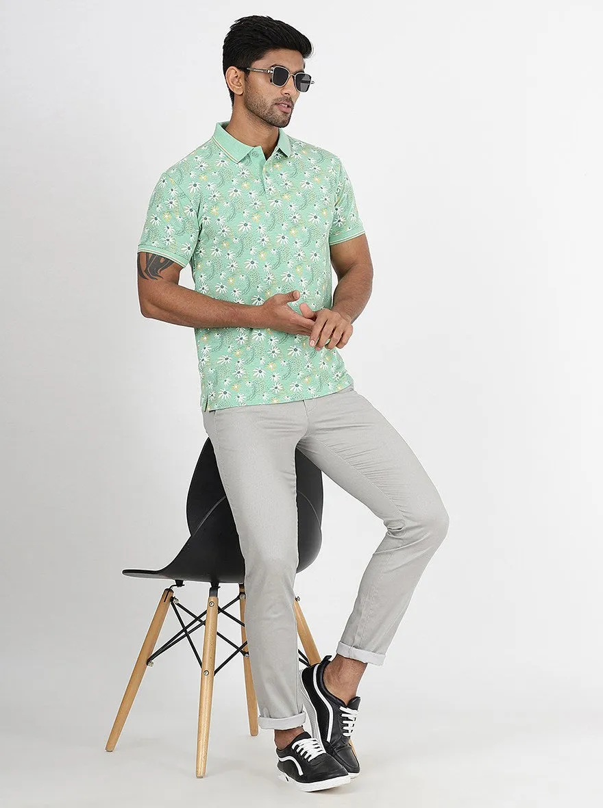 Green Printed Slim Fit Polo T-Shirt | Greenfibre