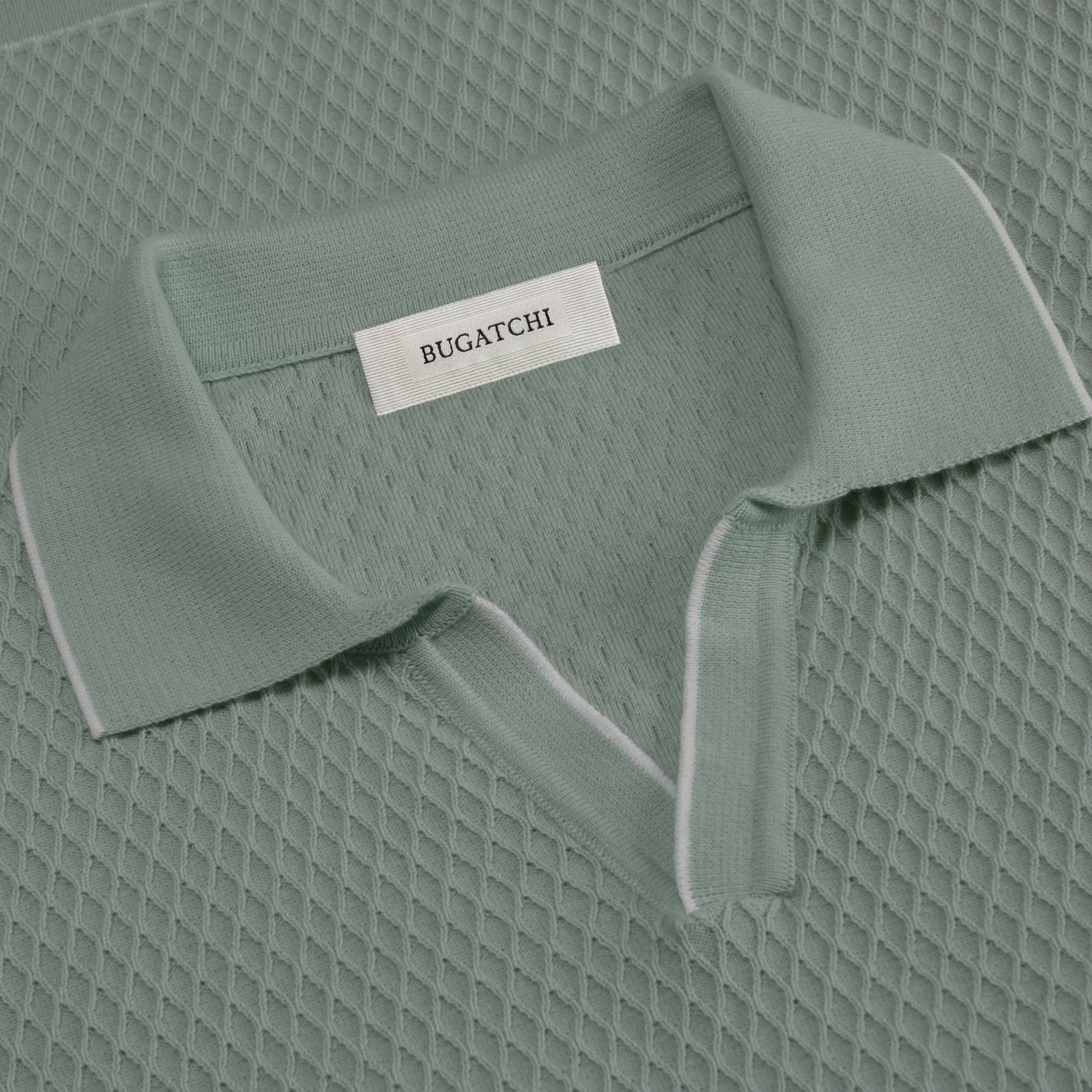 Honeycomb Stitch Short-Sleeved Johnny Collar Sweater