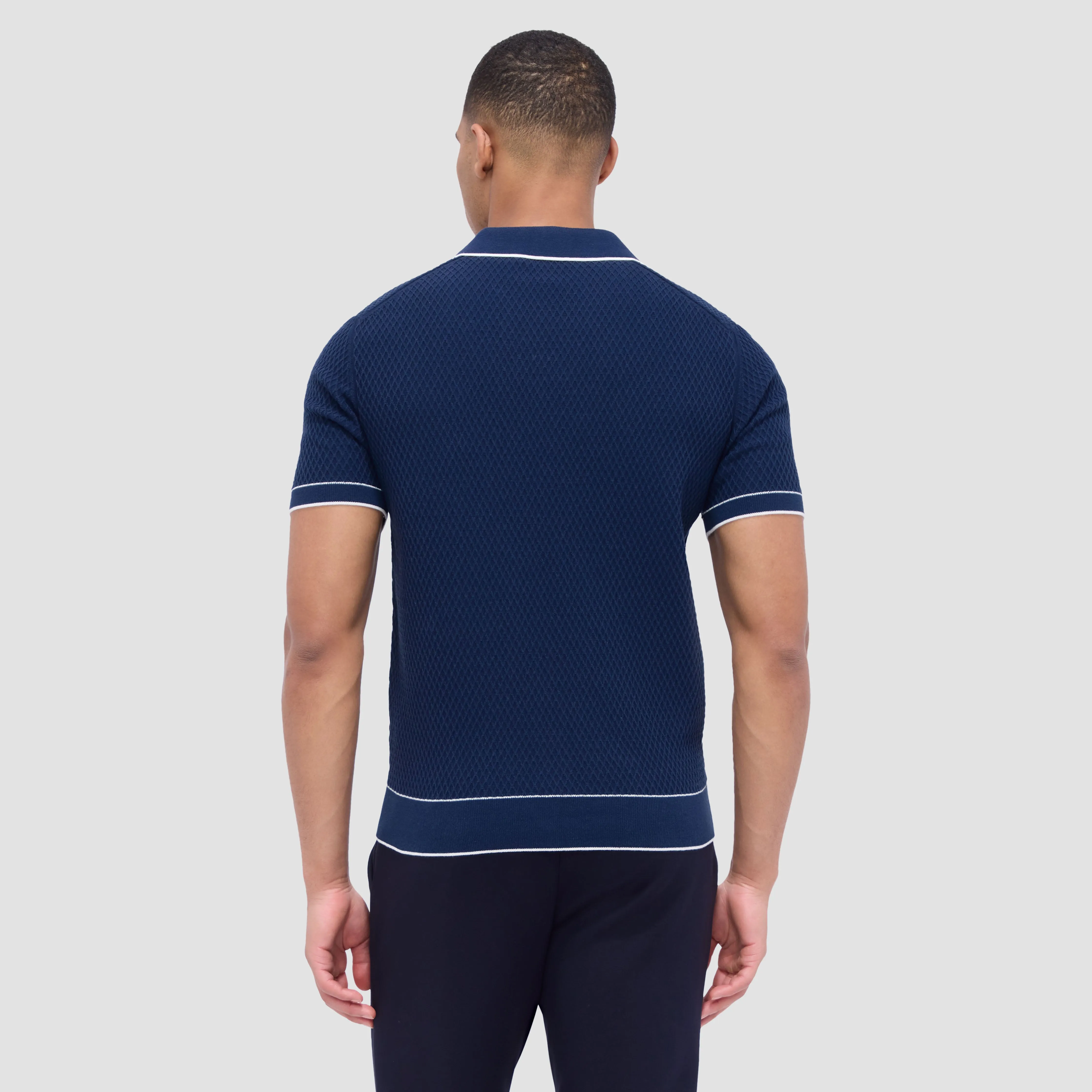 Honeycomb Stitch Short-Sleeved Johnny Collar Sweater