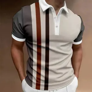 Hot Sell Summer Men's Classic Polo Shirt Men Stripes Print Polo Shirts Men Business Button Tees Tops Fashion Polo Shirts Lapel