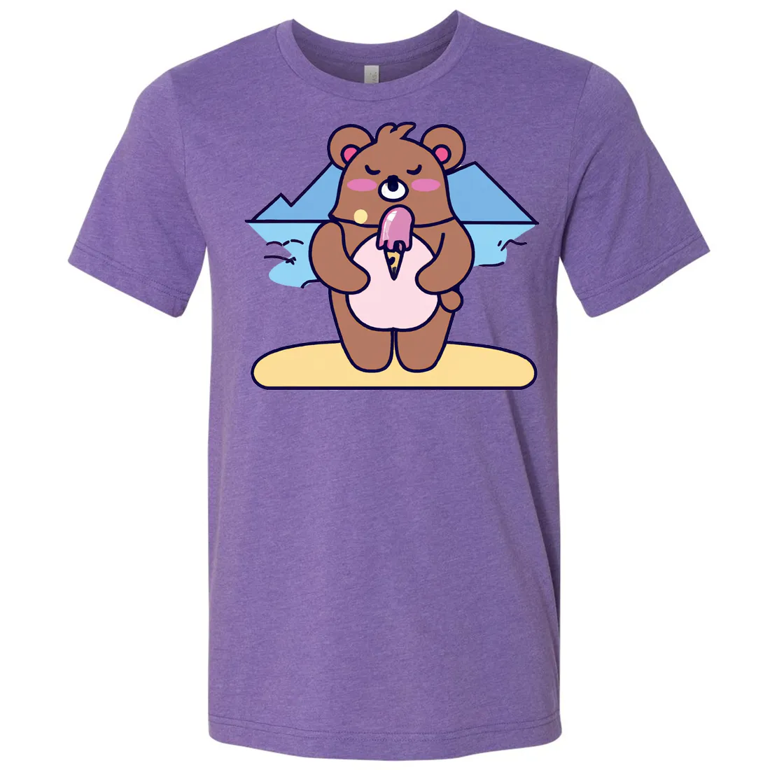 Kawaii Grizzly Bear Eating Ice Cream Asst Colors Mens Lightweight Fitted T-Shirt/tee