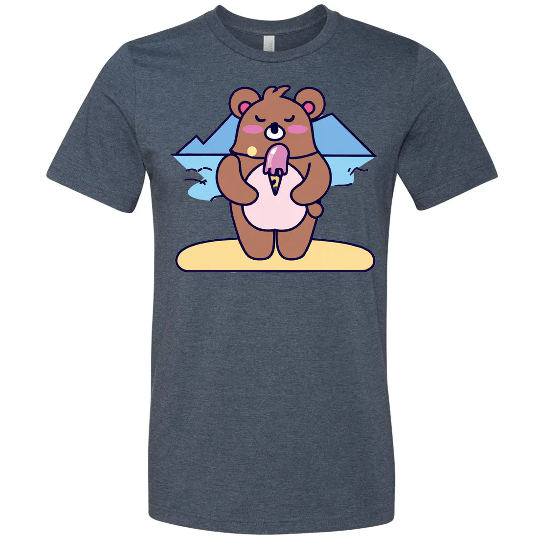Kawaii Grizzly Bear Eating Ice Cream Asst Colors Mens Lightweight Fitted T-Shirt/tee