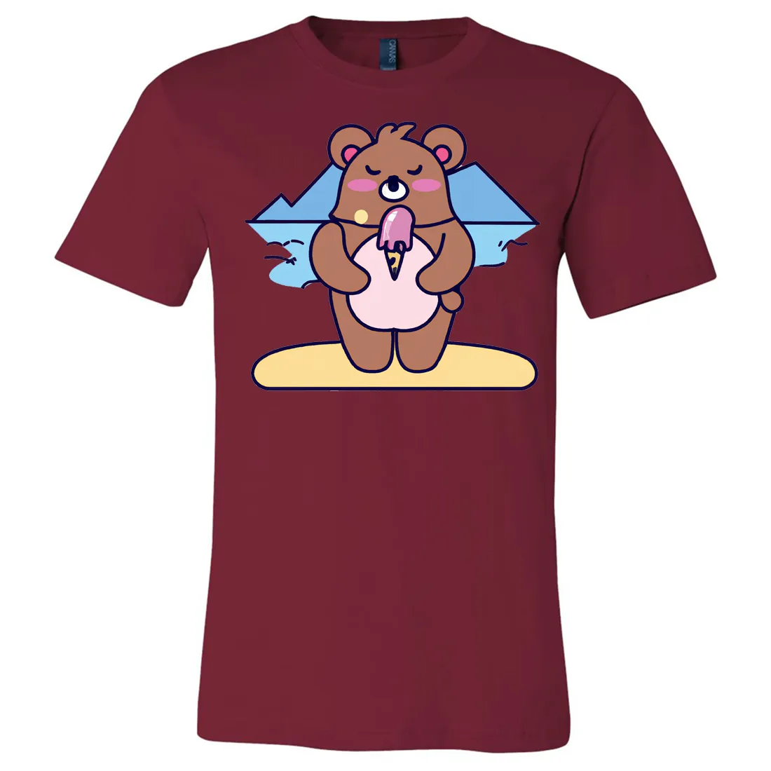 Kawaii Grizzly Bear Eating Ice Cream Asst Colors Mens Lightweight Fitted T-Shirt/tee