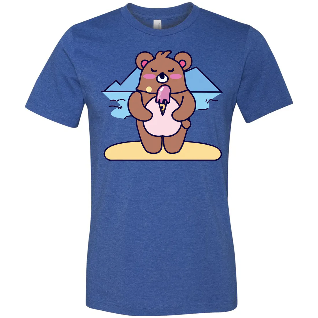 Kawaii Grizzly Bear Eating Ice Cream Asst Colors Mens Lightweight Fitted T-Shirt/tee