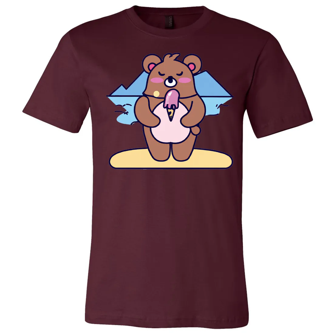 Kawaii Grizzly Bear Eating Ice Cream Asst Colors Mens Lightweight Fitted T-Shirt/tee