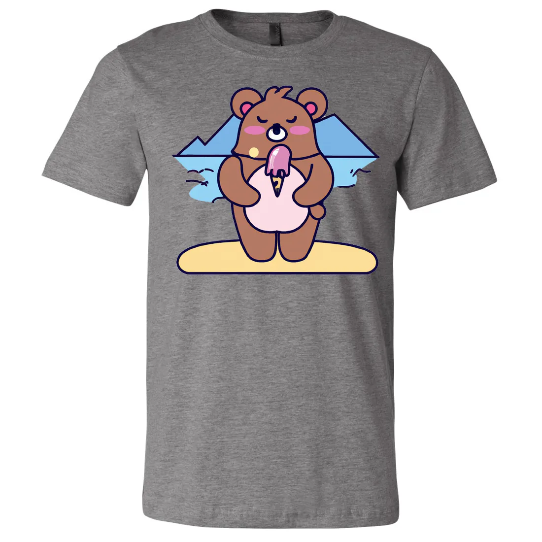 Kawaii Grizzly Bear Eating Ice Cream Asst Colors Mens Lightweight Fitted T-Shirt/tee