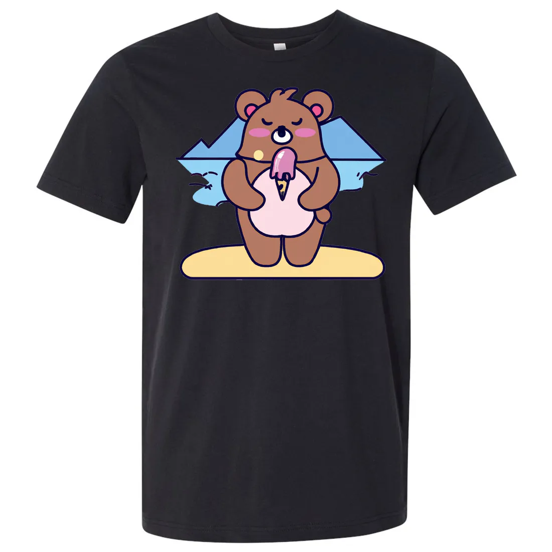 Kawaii Grizzly Bear Eating Ice Cream Asst Colors Mens Lightweight Fitted T-Shirt/tee