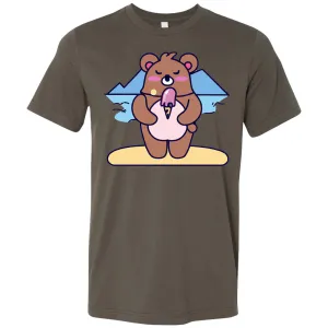 Kawaii Grizzly Bear Eating Ice Cream Asst Colors Mens Lightweight Fitted T-Shirt/tee