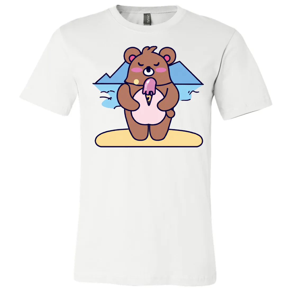 Kawaii Grizzly Bear Eating Ice Cream Asst Colors Mens Lightweight Fitted T-Shirt/tee
