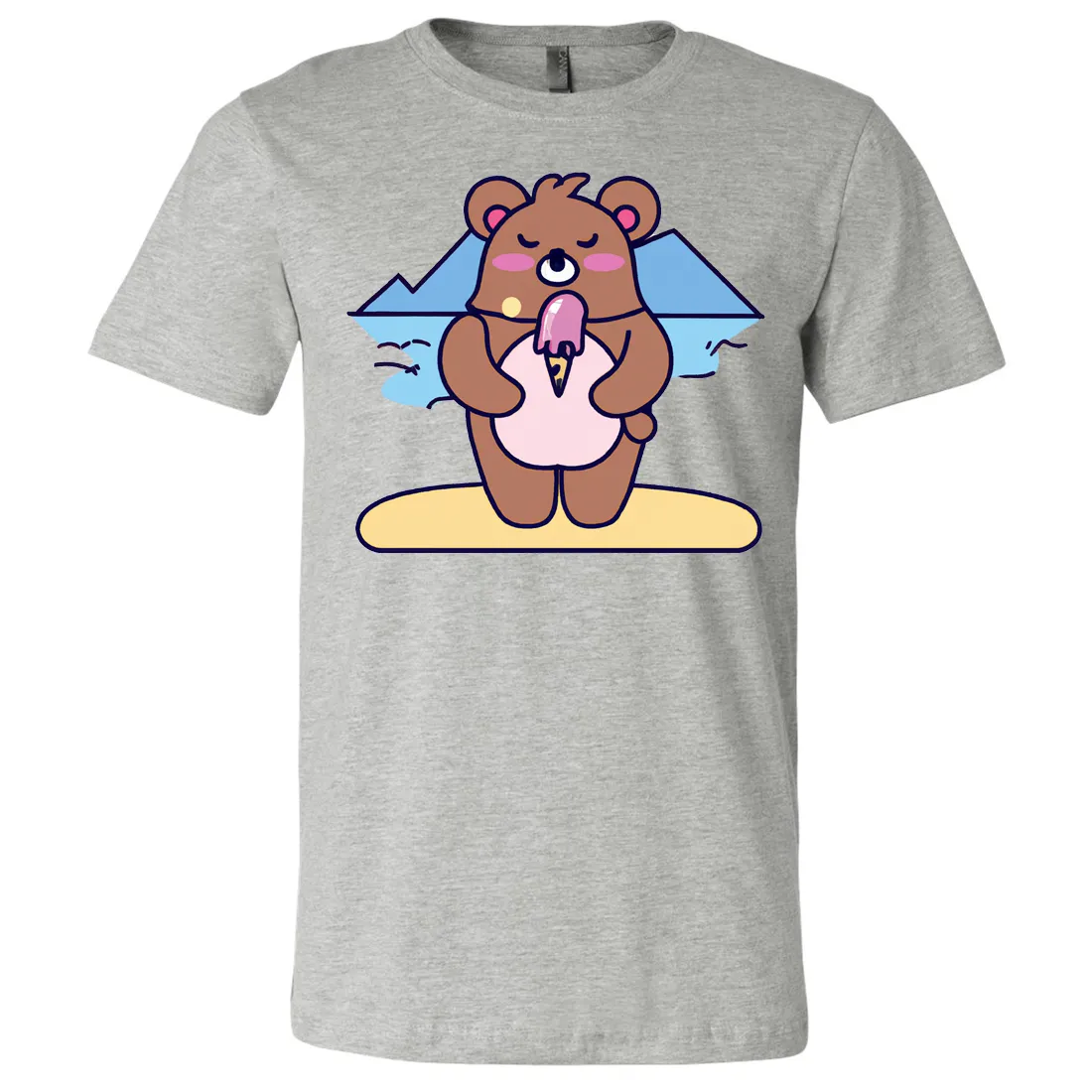 Kawaii Grizzly Bear Eating Ice Cream Asst Colors Mens Lightweight Fitted T-Shirt/tee