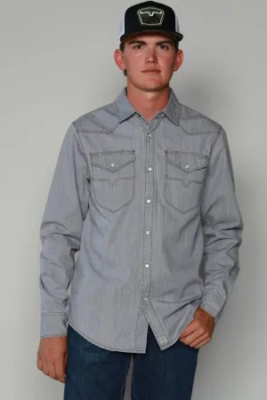 Kimes Ranch Mens Grimes Grey Denim Cotton Blend L/S Western Shirt