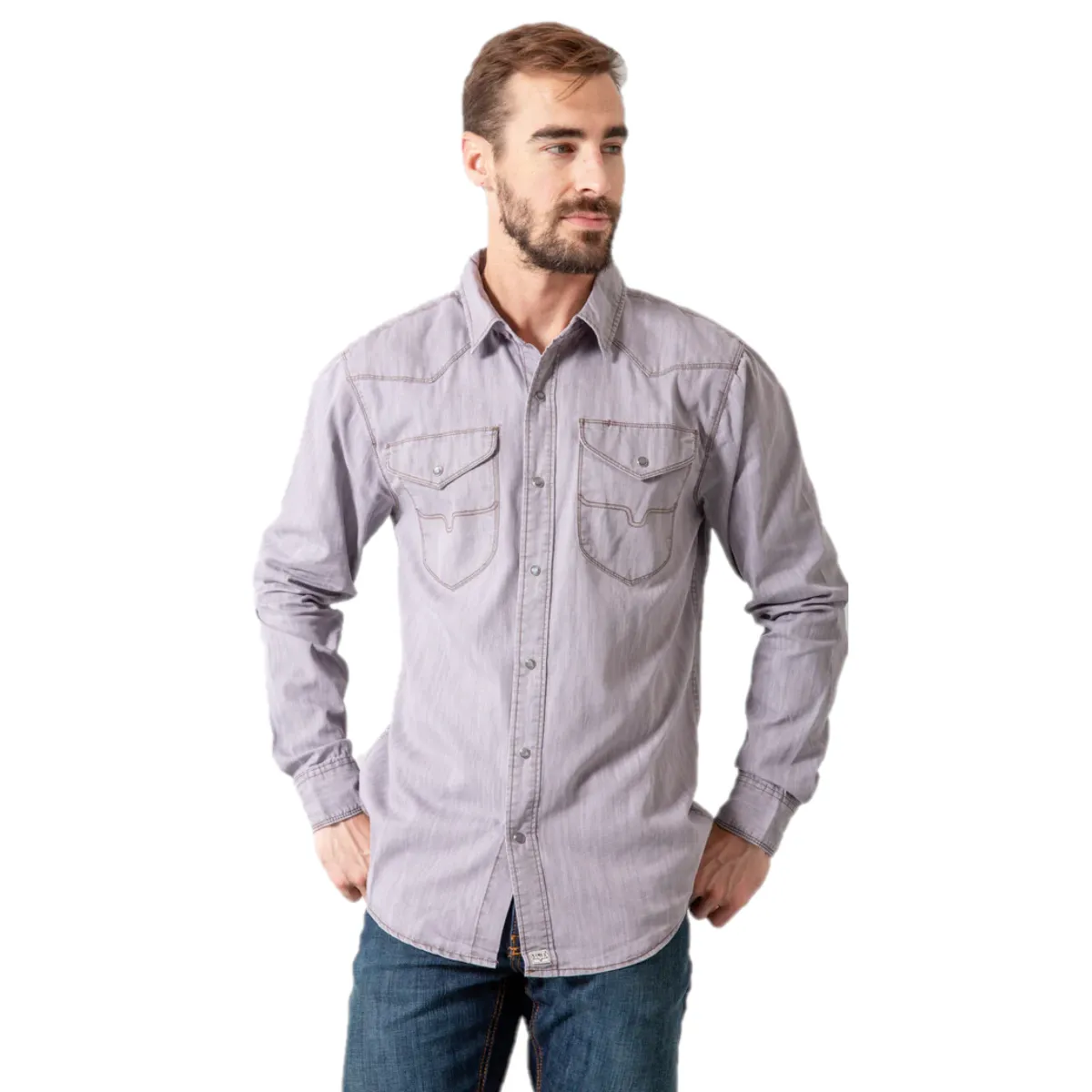 Kimes Ranch® Men's Grimes Grey Denim Long Sleeve Shirt GDS-GD