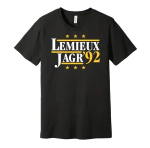 Lemieux & Jagr '92 - Pittsburgh Hockey Legends Political Campaign Parody T-Shirt - Hyper Than Hype Shirts