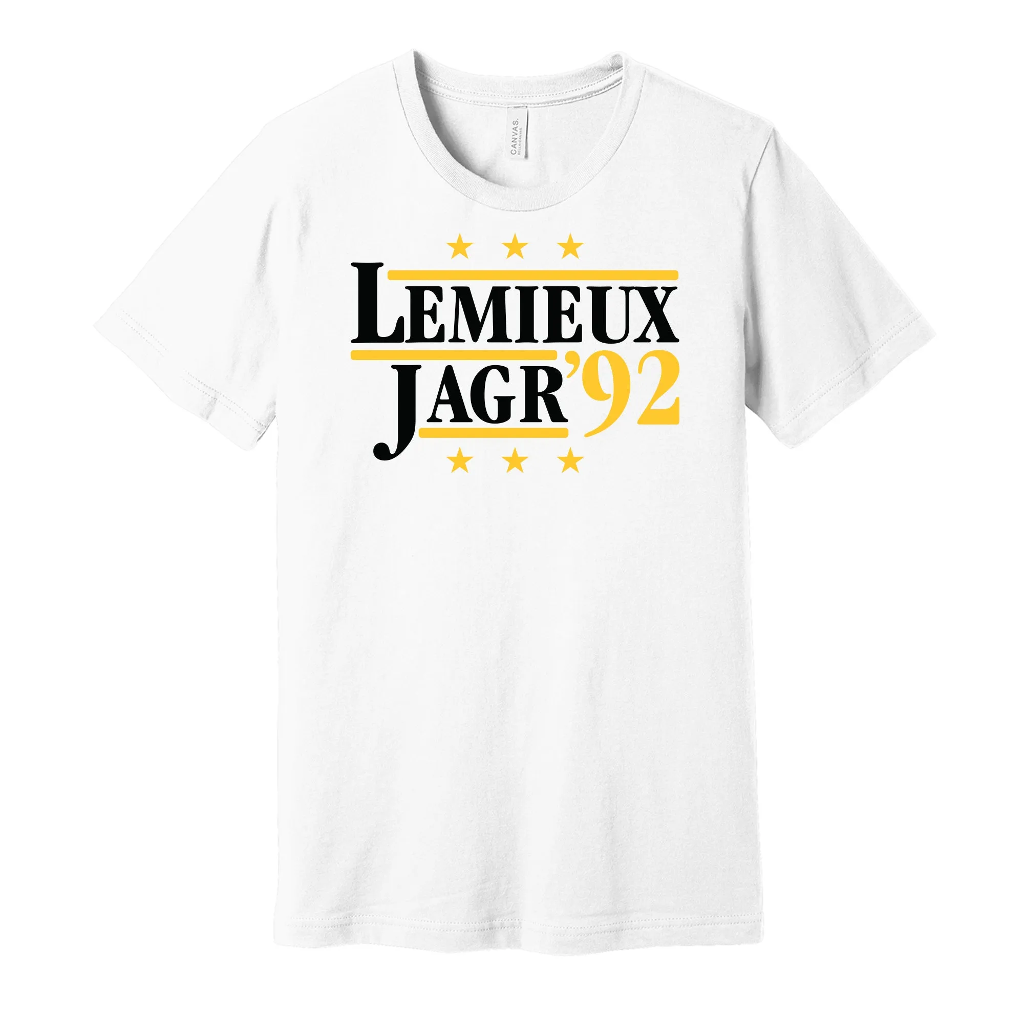 Lemieux & Jagr '92 - Pittsburgh Hockey Legends Political Campaign Parody T-Shirt - Hyper Than Hype Shirts