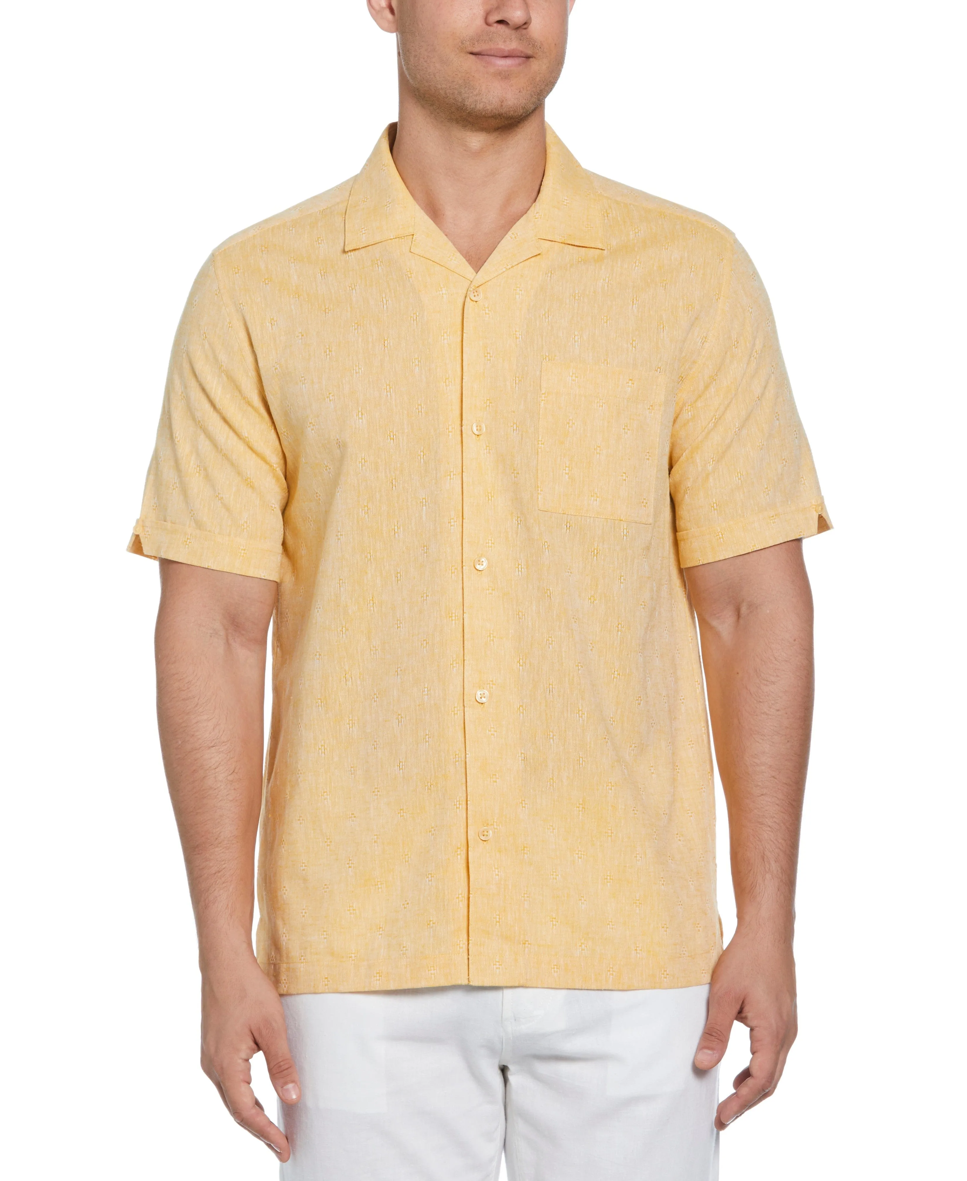 Linen Blend Diamond Dobby Print Shirt