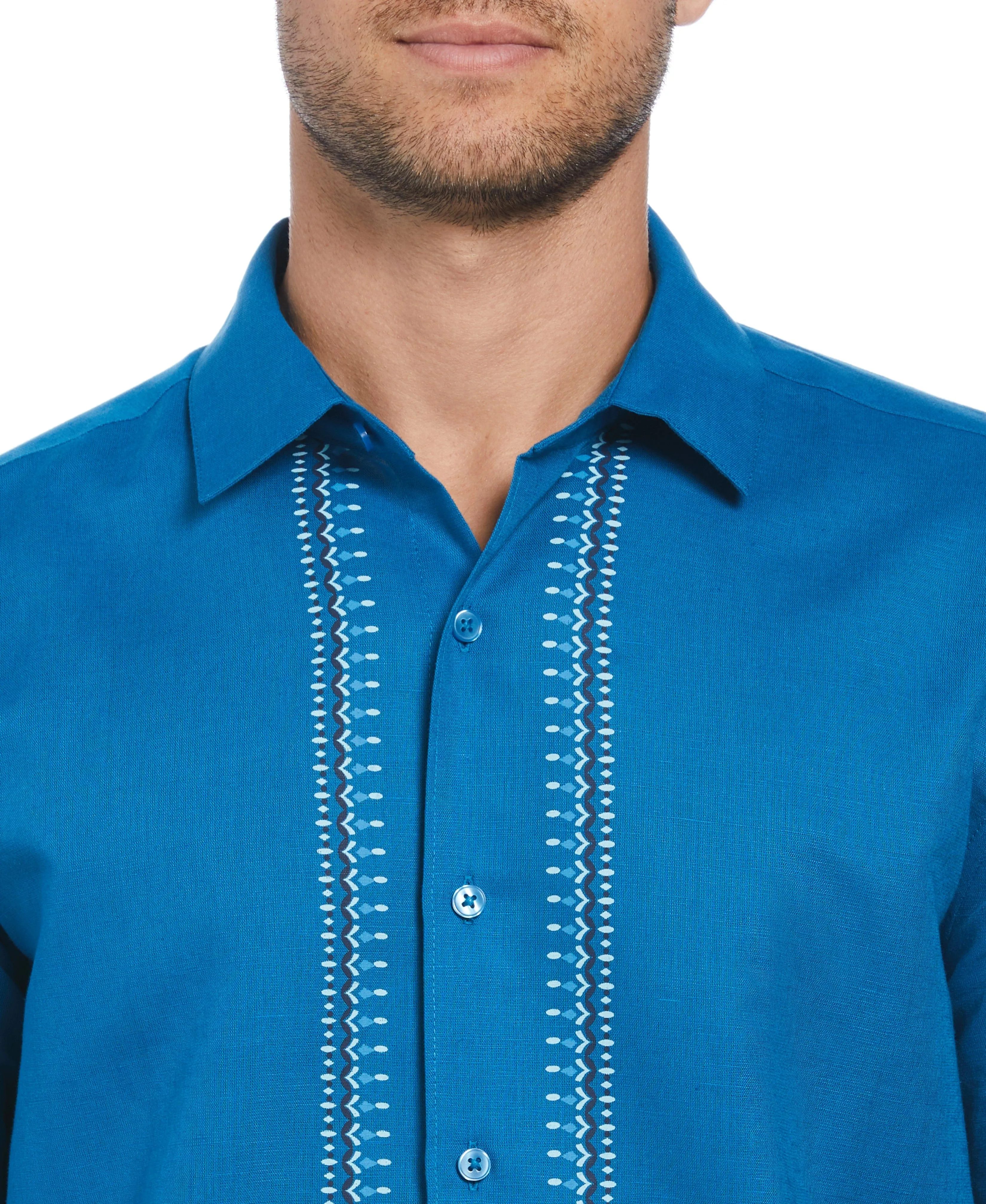 Linen Blend L-Shape Parrot Palm Print Shirt