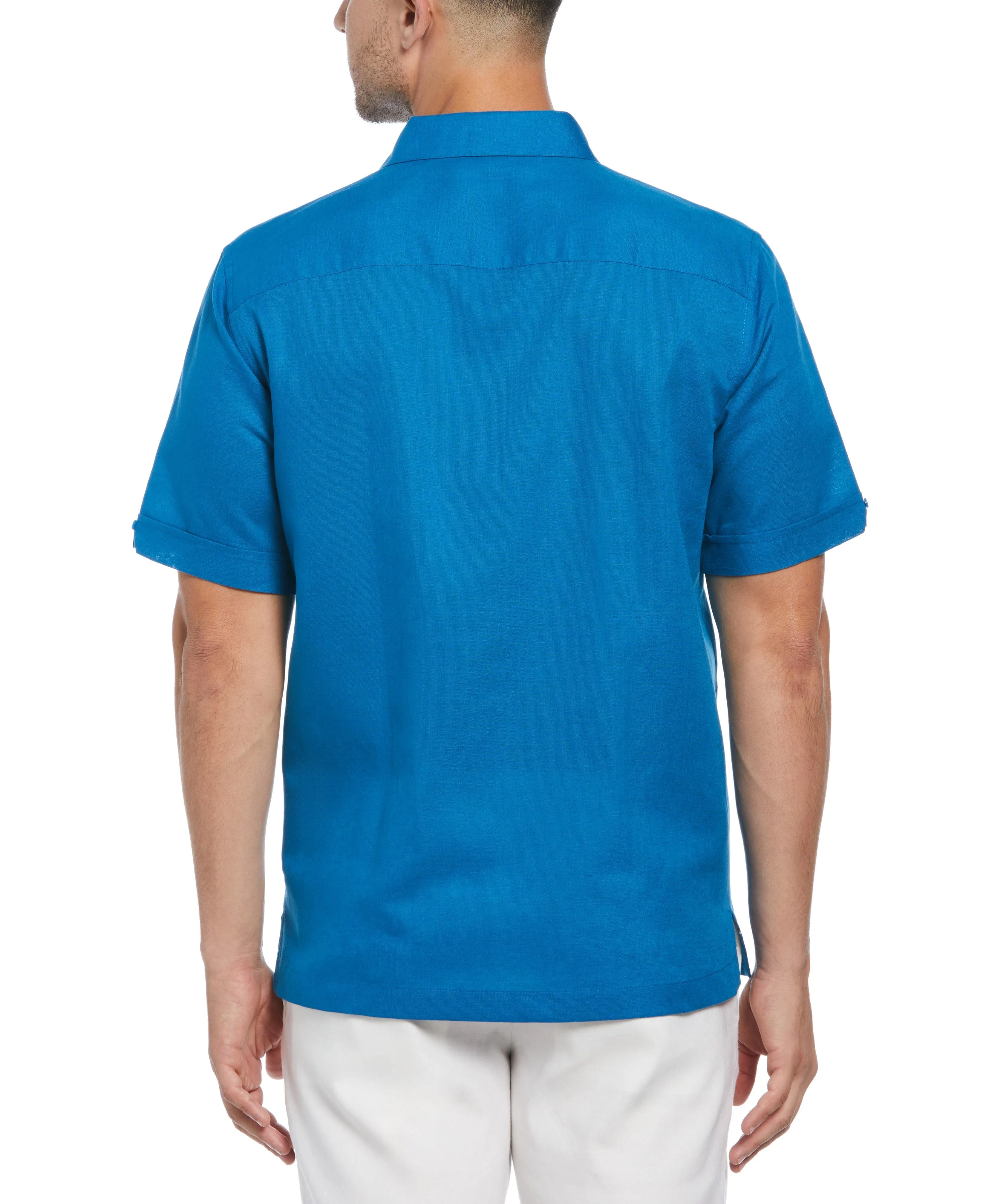 Linen Blend L-Shape Parrot Palm Print Shirt