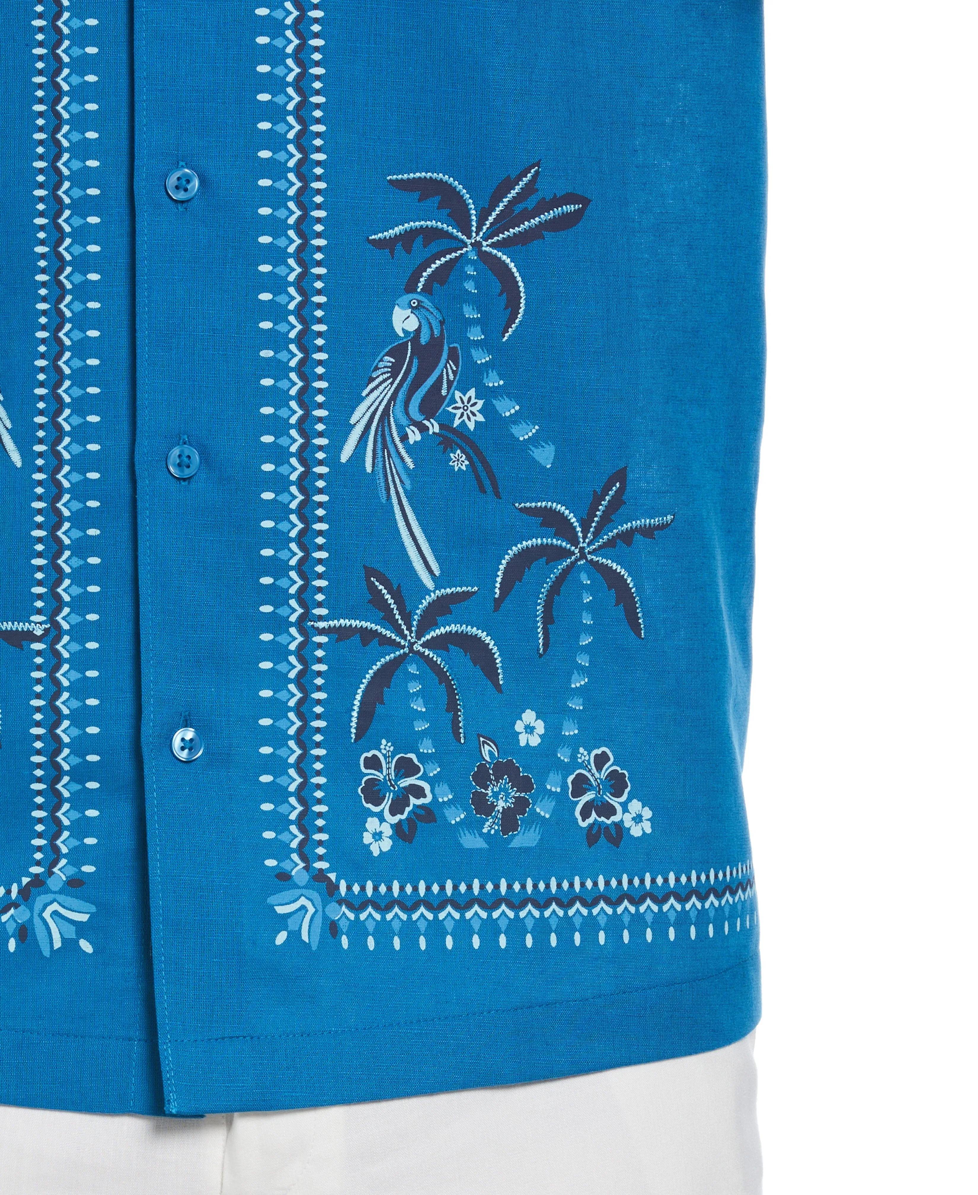 Linen Blend L-Shape Parrot Palm Print Shirt