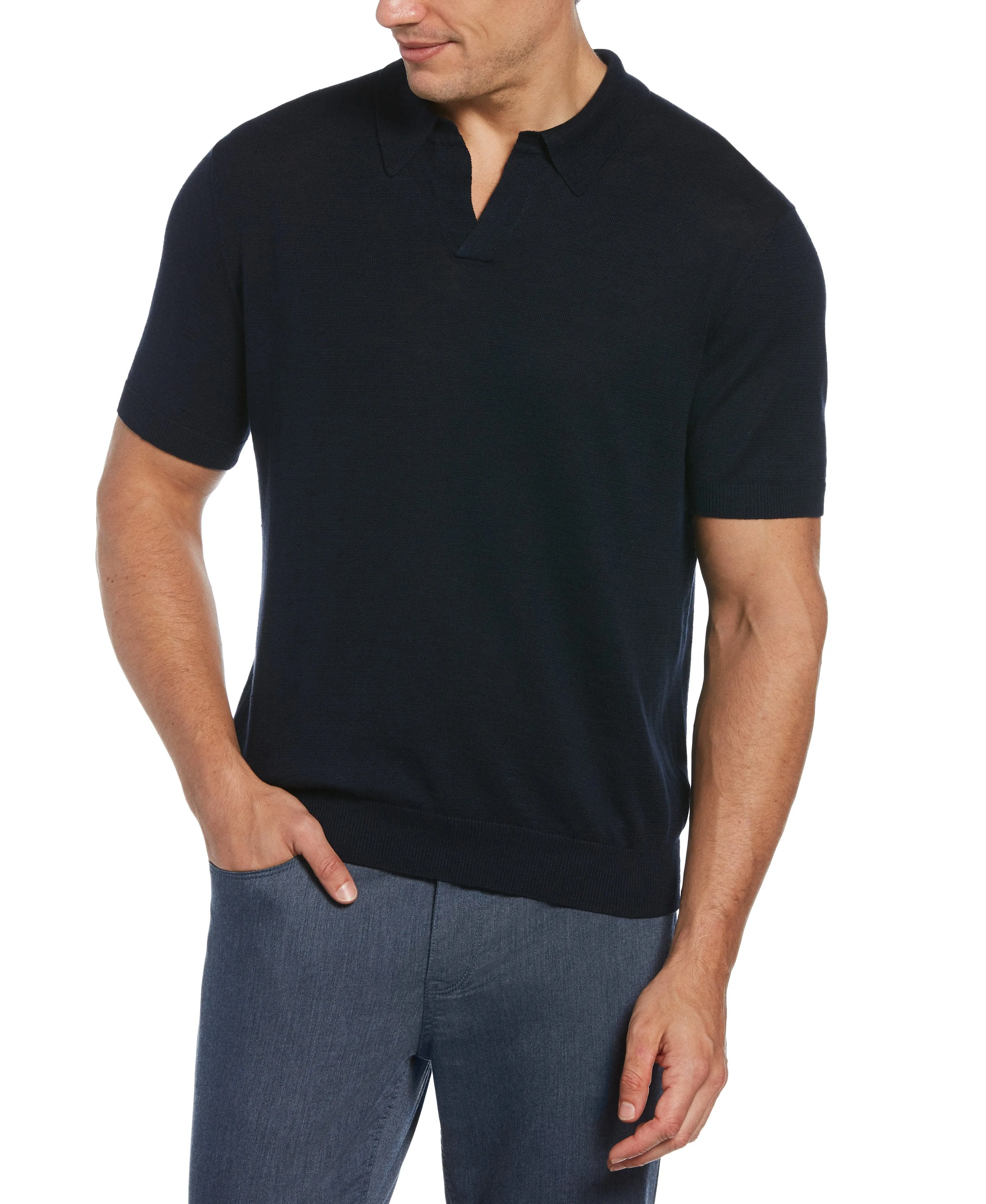 Linen Blend Open Polo