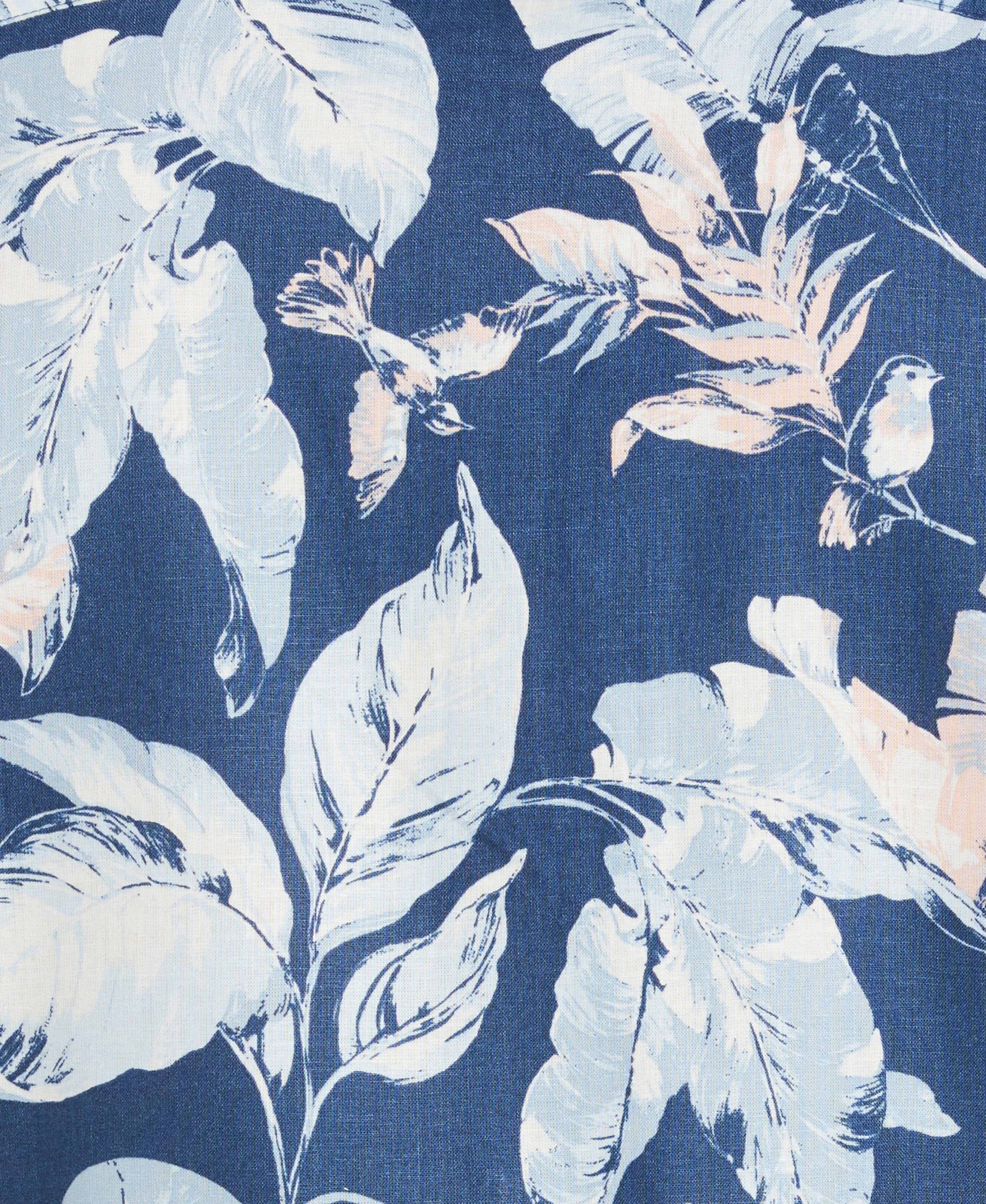 Linen-Blend Tropical Bird Print Shirt