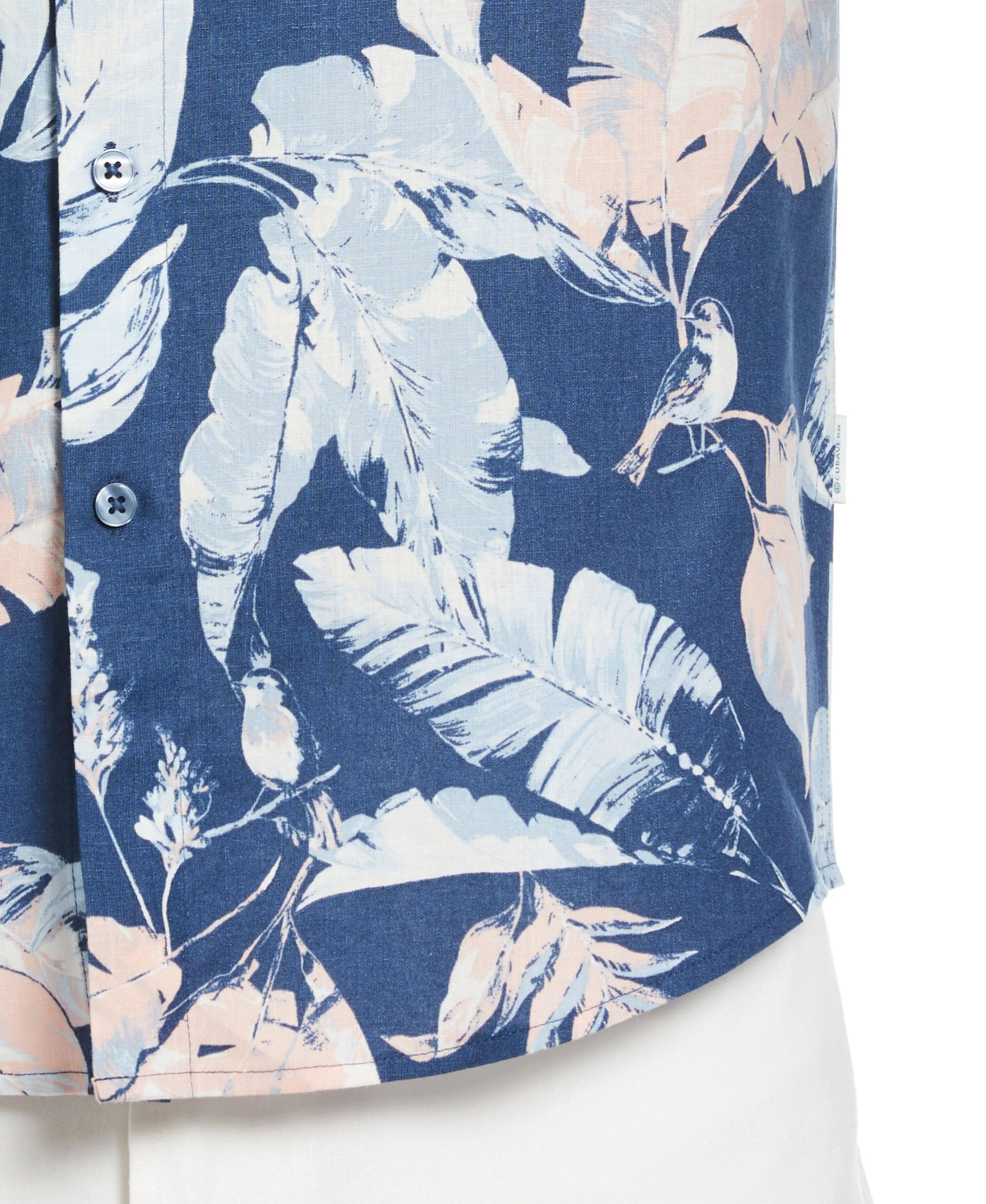 Linen-Blend Tropical Bird Print Shirt