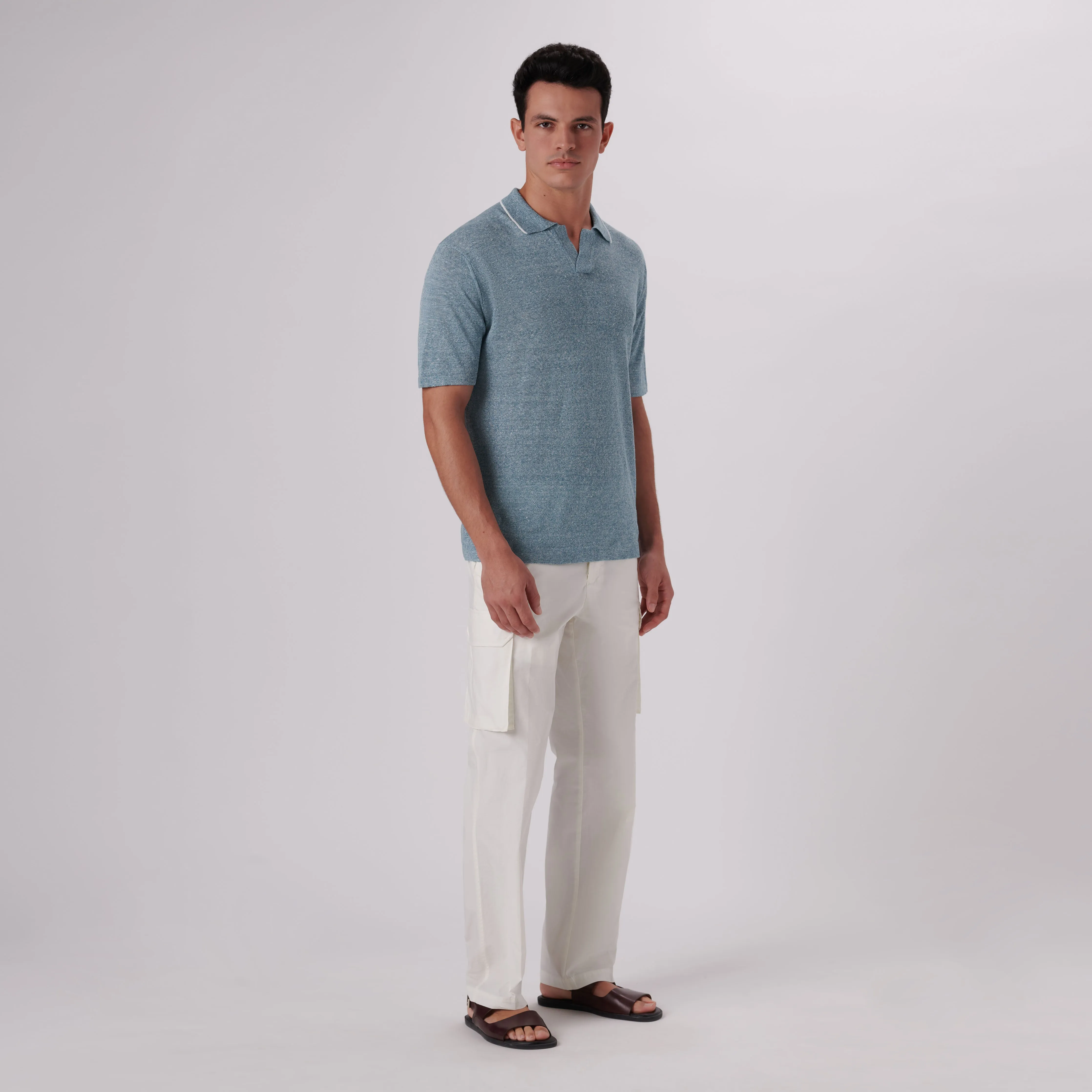 Melange Short Sleeve Riviera V-Neck Sweater