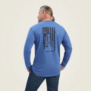 Men's Ariat Blue Deer Skull Over American Flag Rebar Long Sleeve T-Shirt
