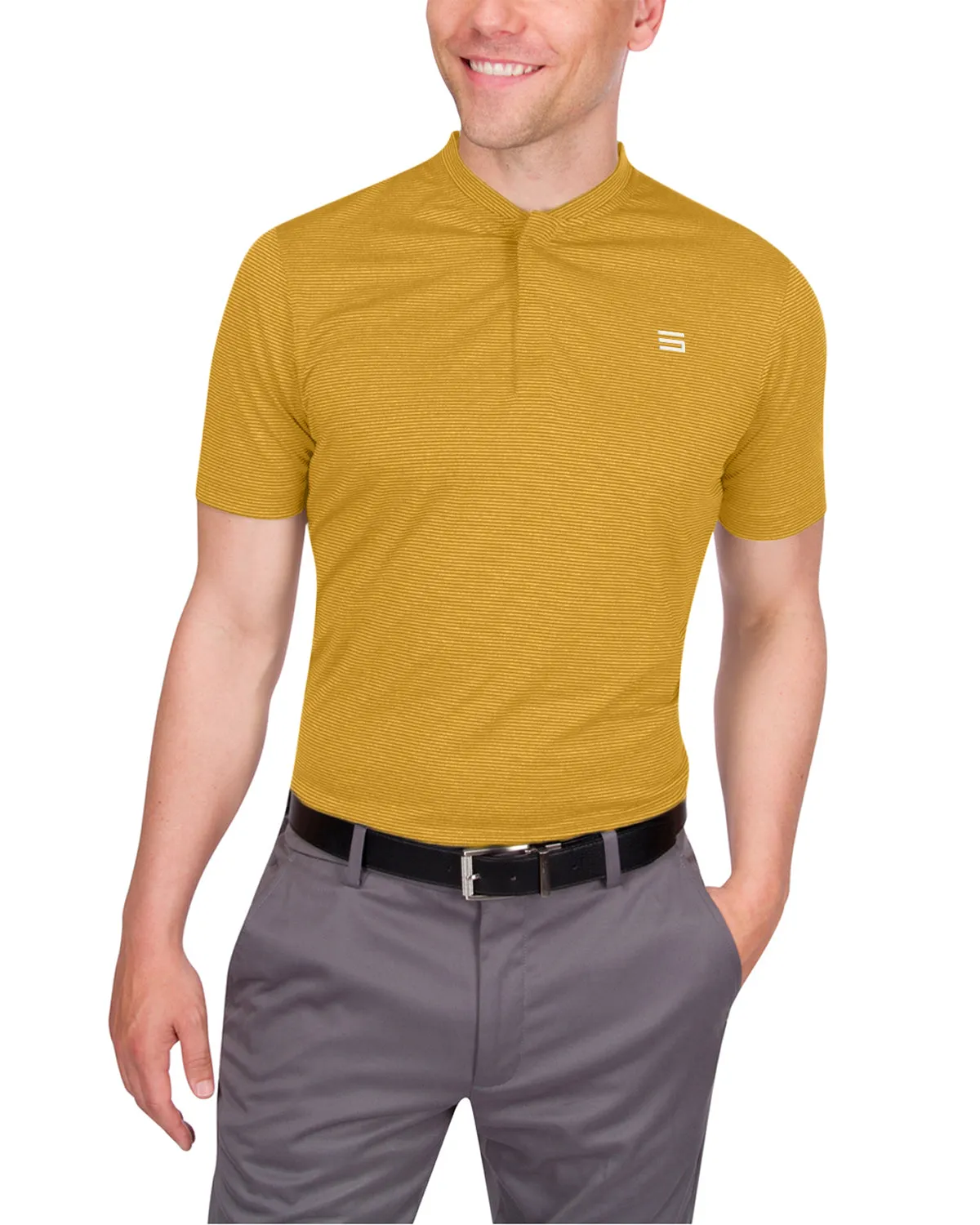 Men's Thin-Striped Collarless Golf Polos