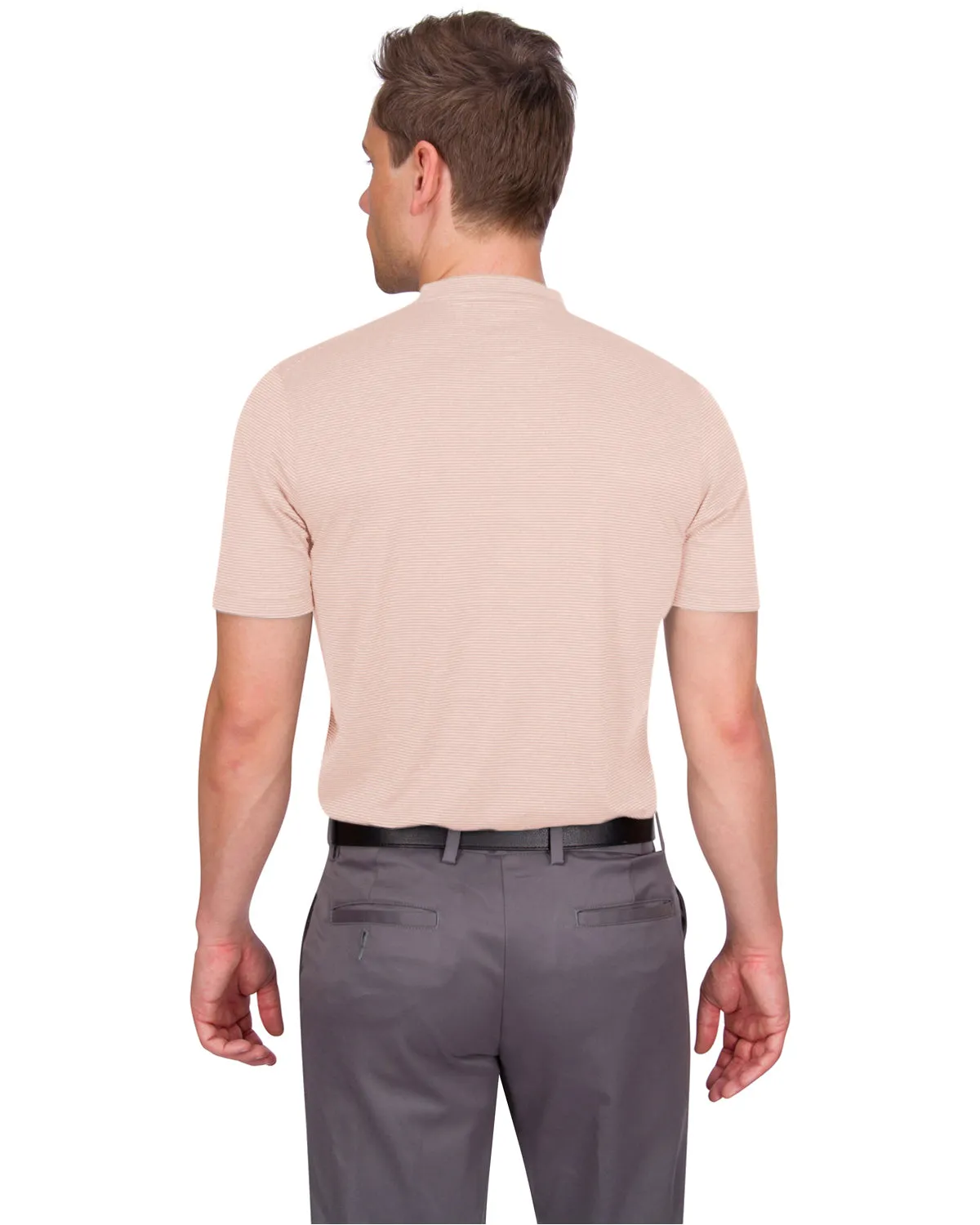 Men's Thin-Striped Collarless Golf Polos