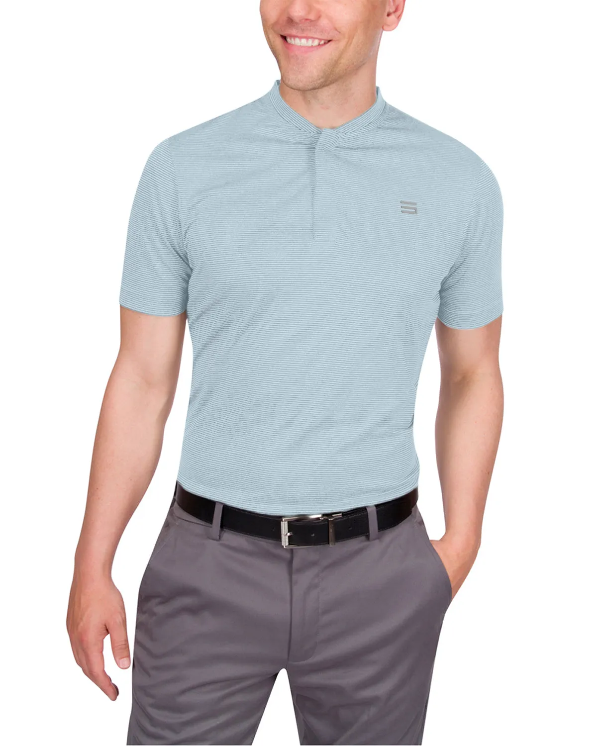 Men's Thin-Striped Collarless Golf Polos