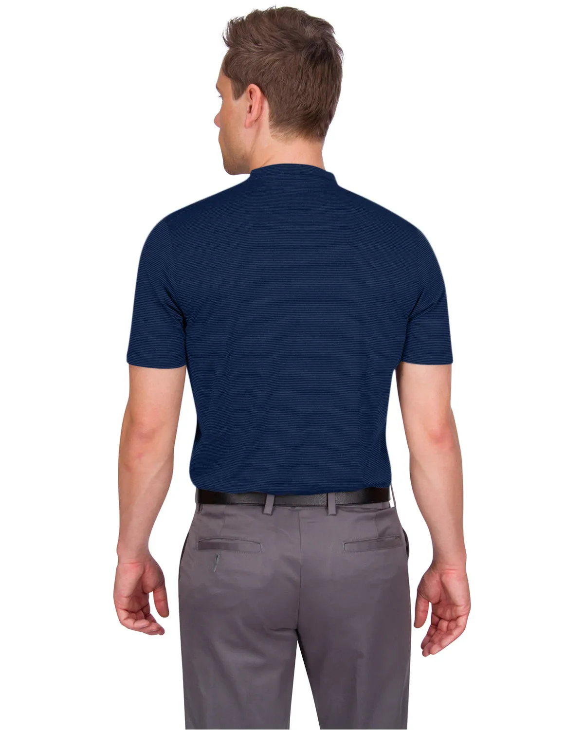 Men's Thin-Striped Collarless Golf Polos