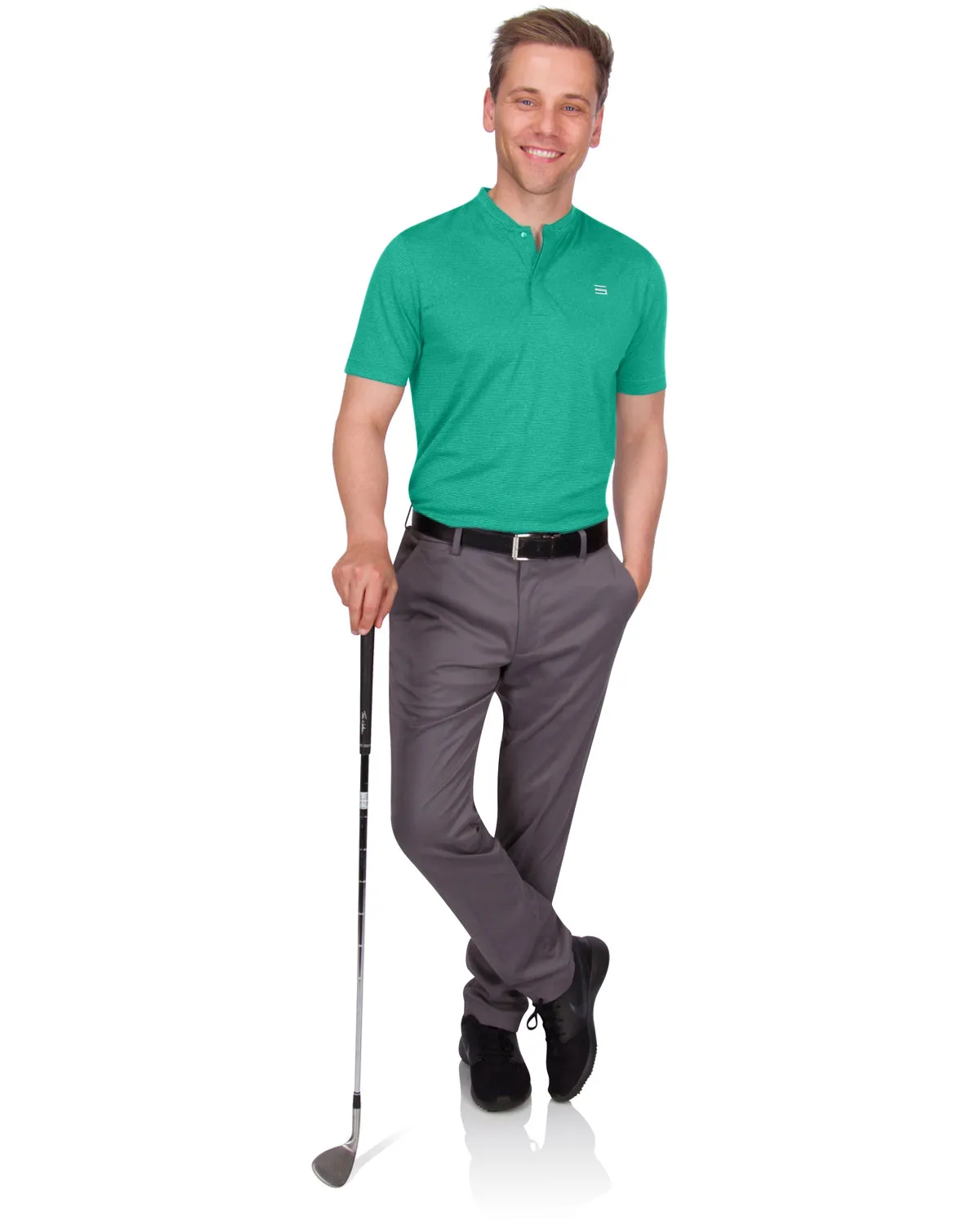 Men's Thin-Striped Collarless Golf Polos