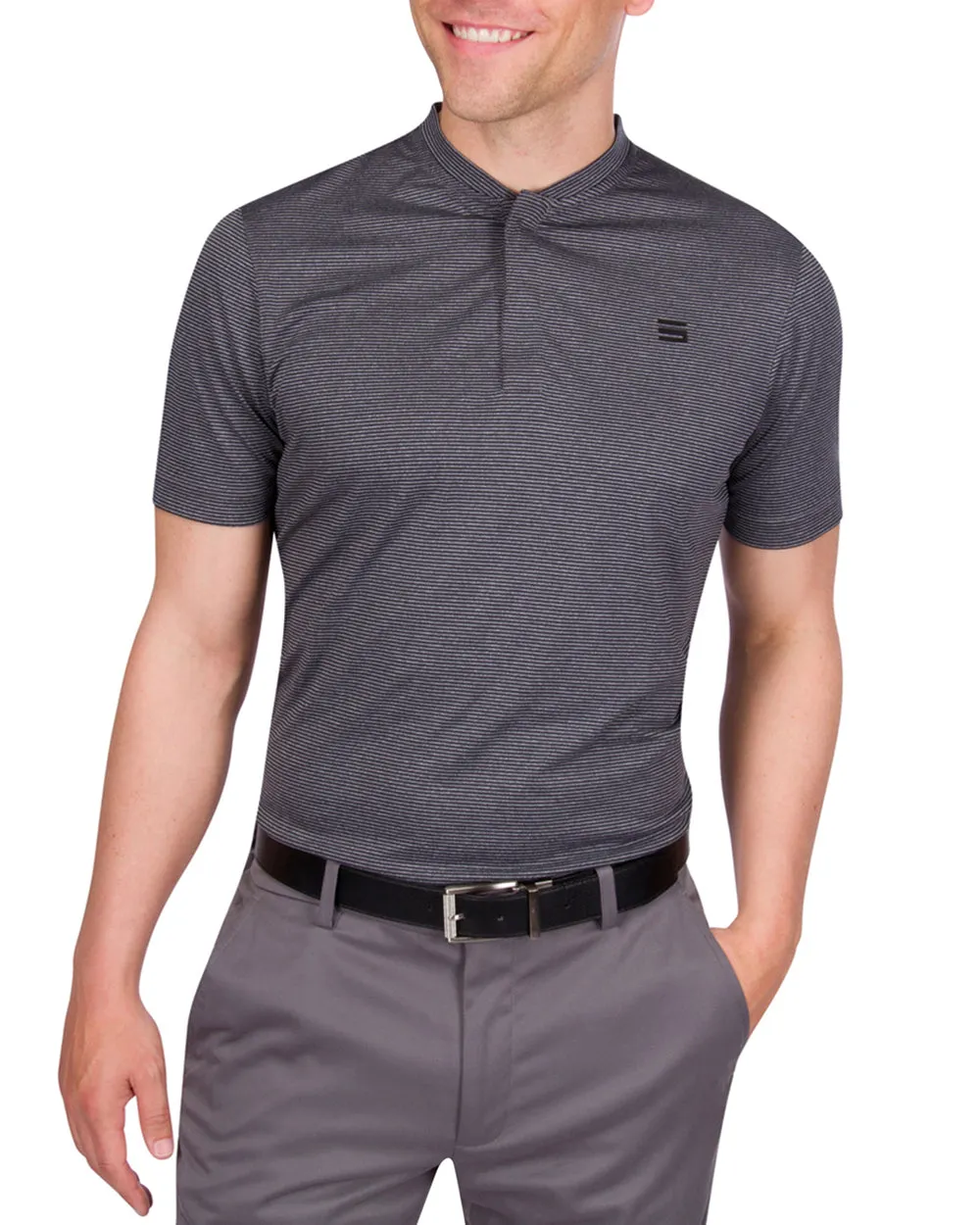 Men's Thin-Striped Collarless Golf Polos