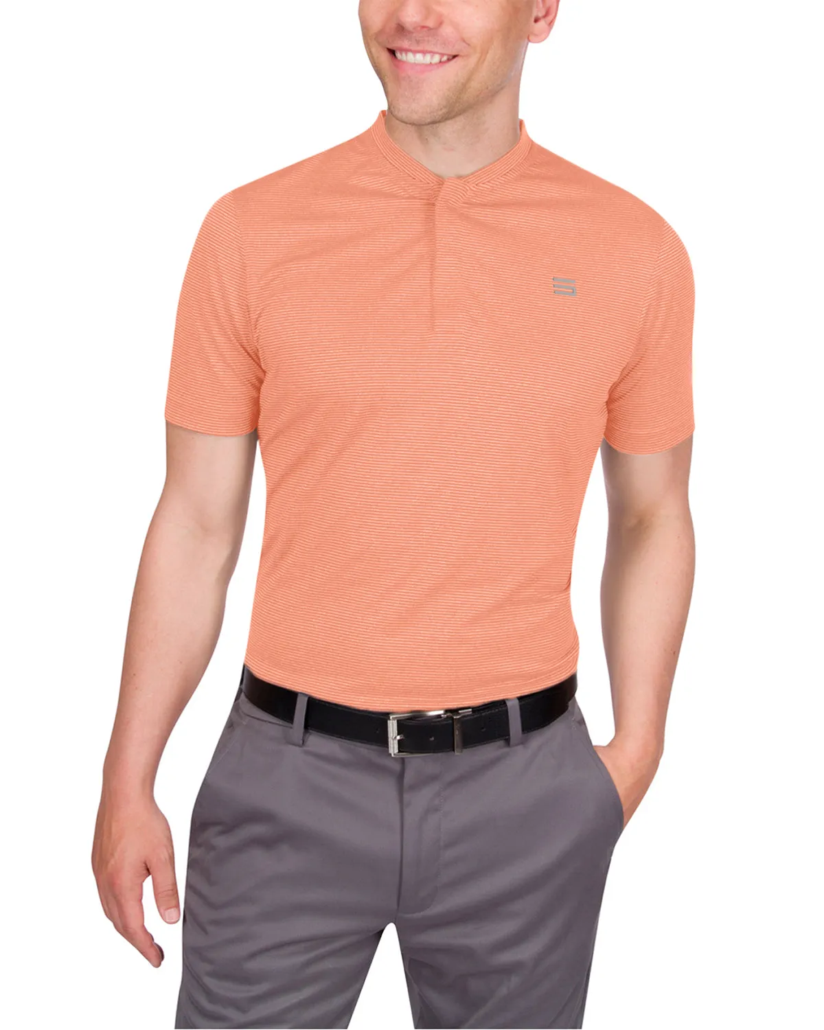 Men's Thin-Striped Collarless Golf Polos