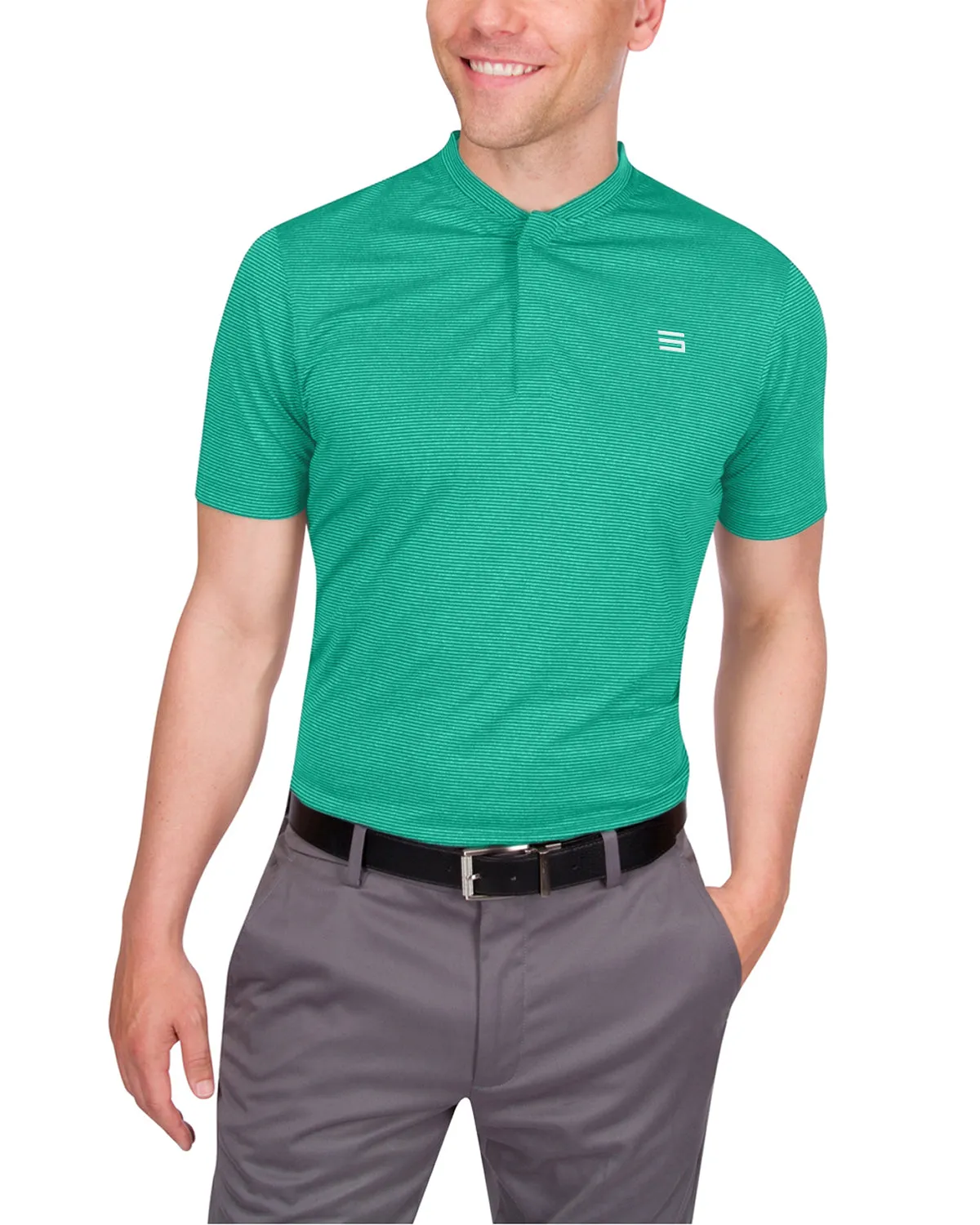 Men's Thin-Striped Collarless Golf Polos
