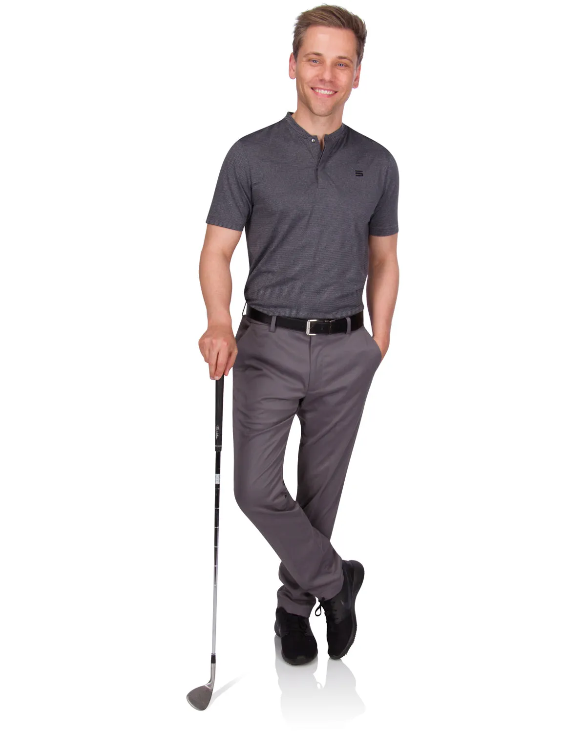 Men's Thin-Striped Collarless Golf Polos