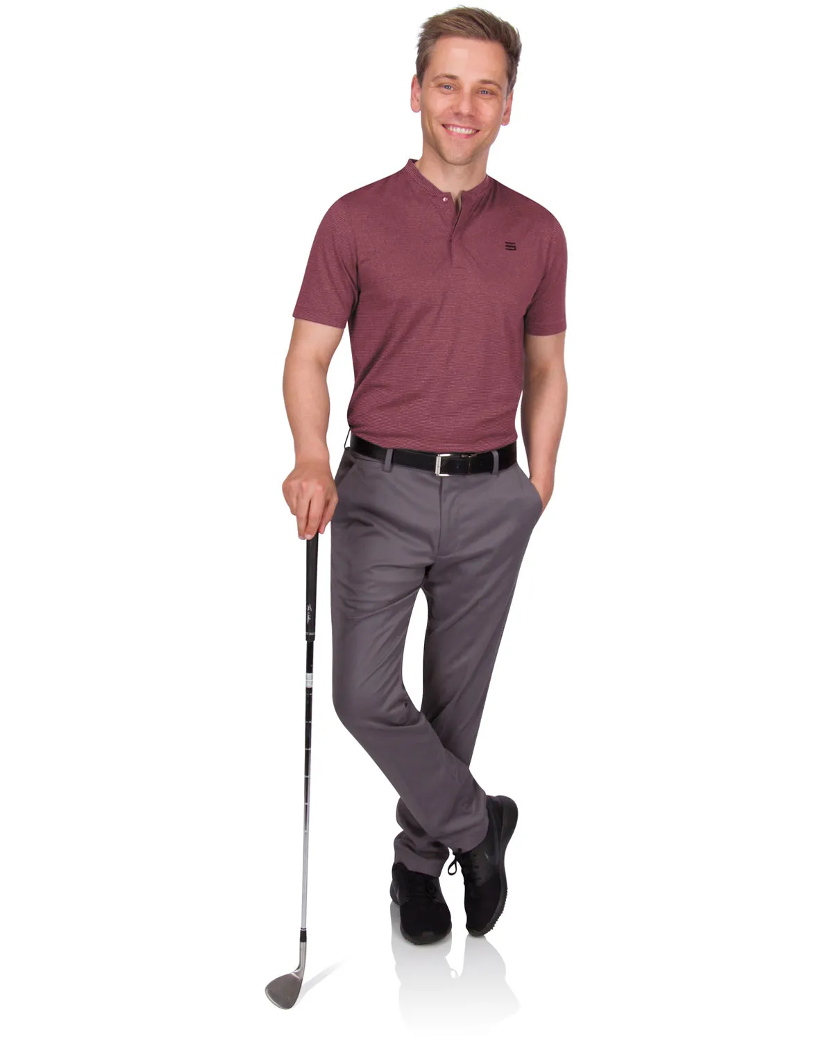 Men's Thin-Striped Collarless Golf Polos