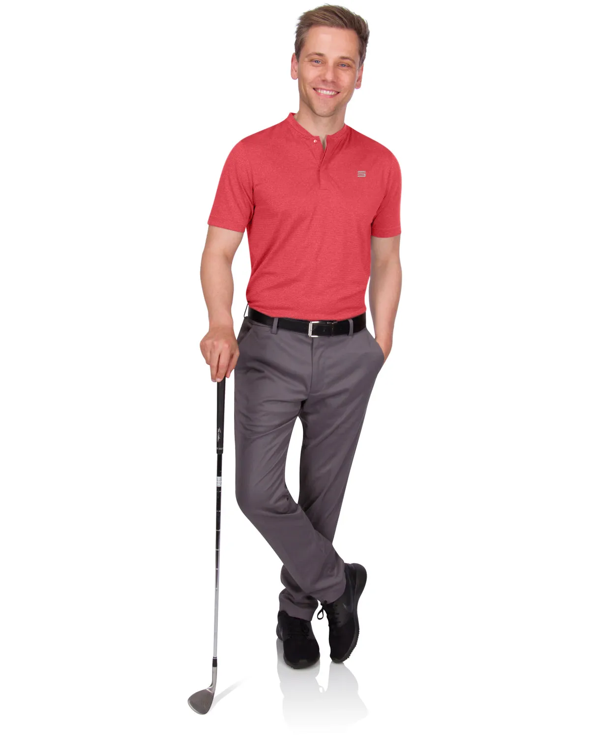 Men's Thin-Striped Collarless Golf Polos