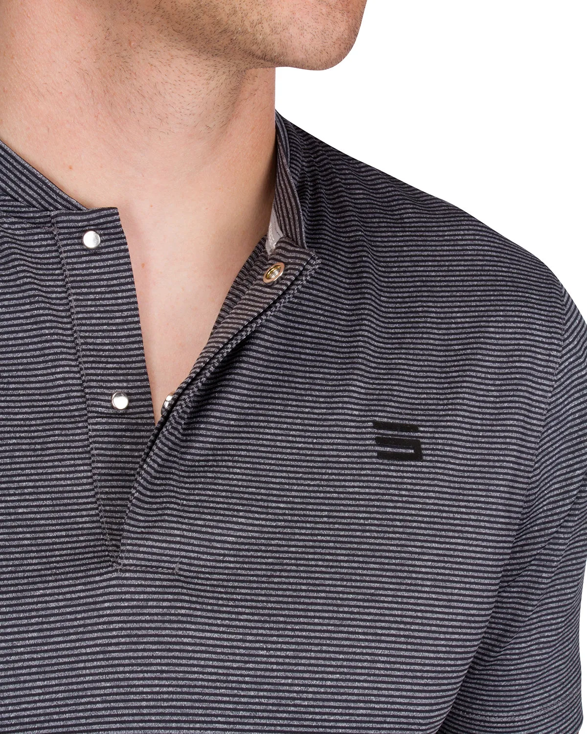Men's Thin-Striped Collarless Golf Polos