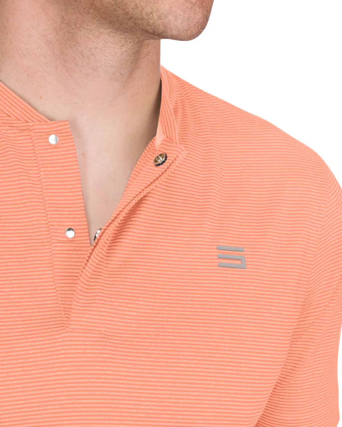 Men's Thin-Striped Collarless Golf Polos