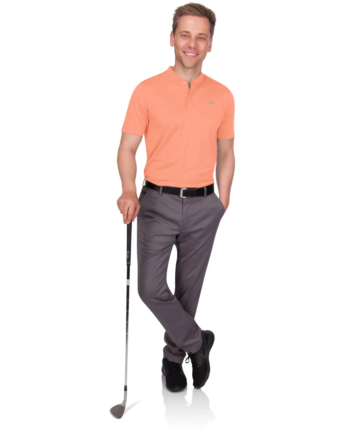 Men's Thin-Striped Collarless Golf Polos